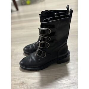 Vince Camuto Black Leather Buckle‎ Combat Boots Women's 6.5M 37